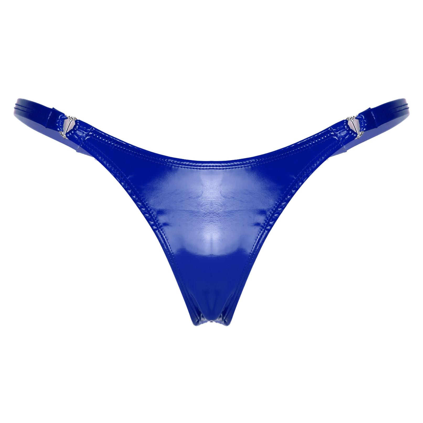 Frauen Sexy Lackleder Höschen Dessous Wet Look Blinkende Low-Rise Kunstleder Unterwäsche G-String Tanga XXL königsblau