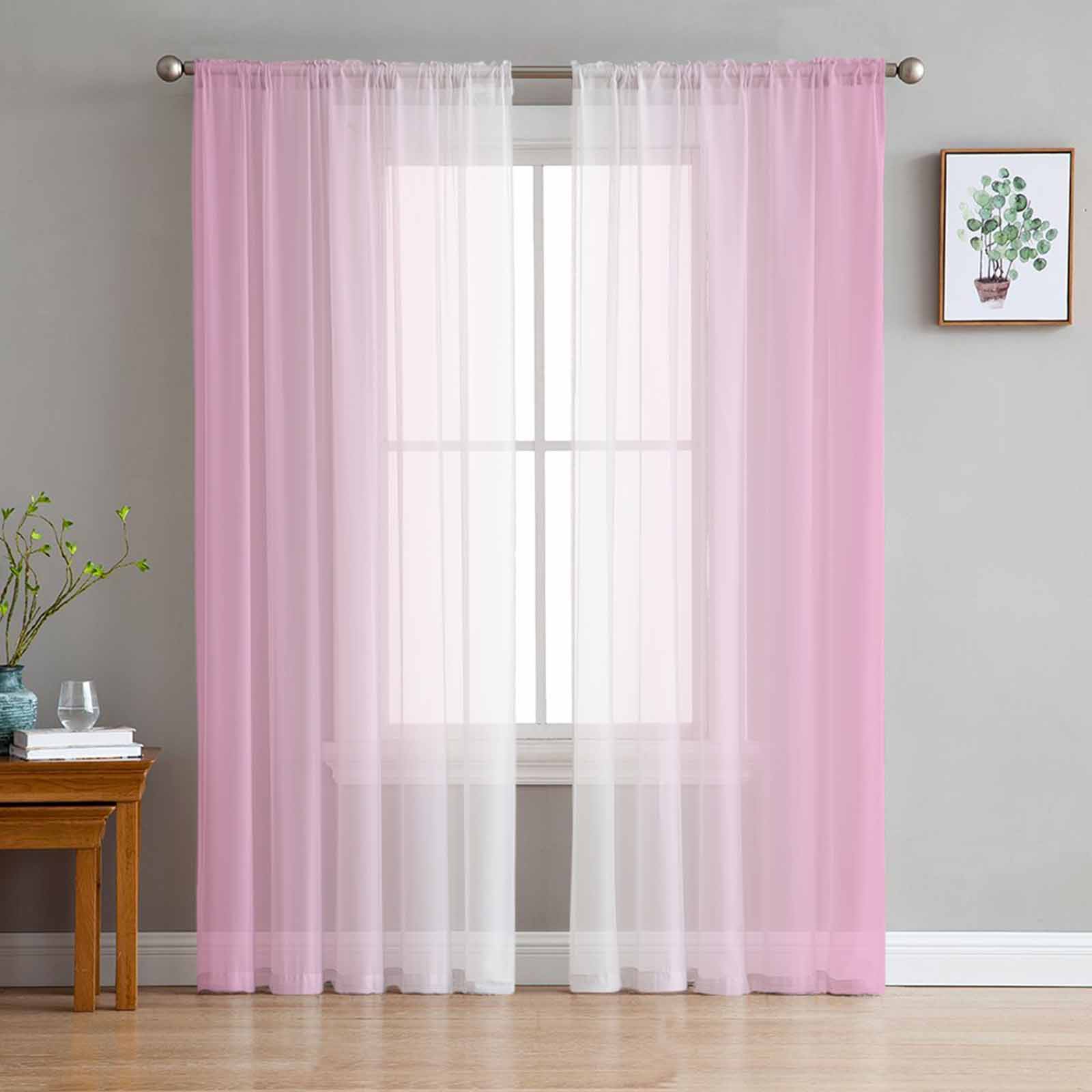 Rot-weiße transparente Vorhänge mit Farbverlauf für die Wohnzimmerdekoration, Fenstervorhänge für die Küche, Tüll-Voile-Organza-Vorhänge W135 x H115cm x1&Grommet Top