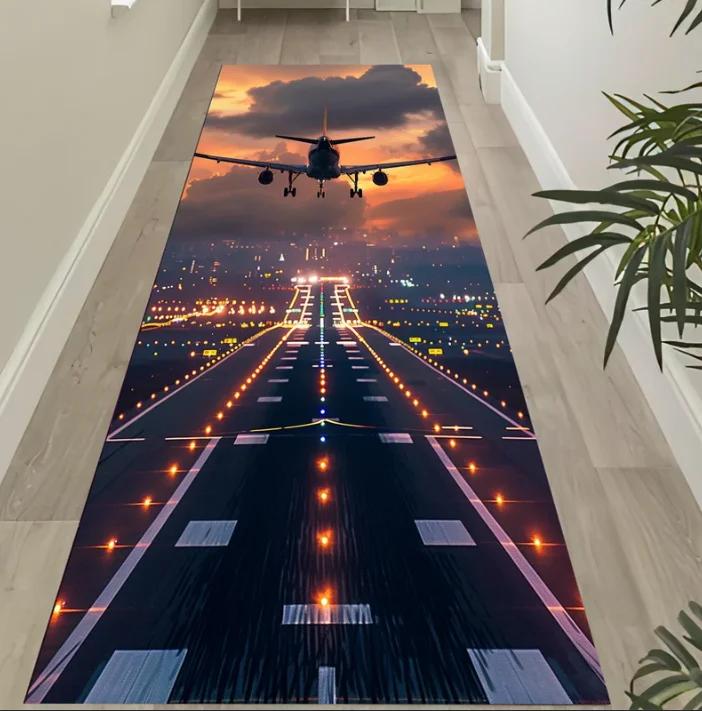 Flugzeug Landebahn Läufer Teppich Luftaufnahme Rutschfeste Baumwollunterlage Heimdekoration Teppiche 40X120CM