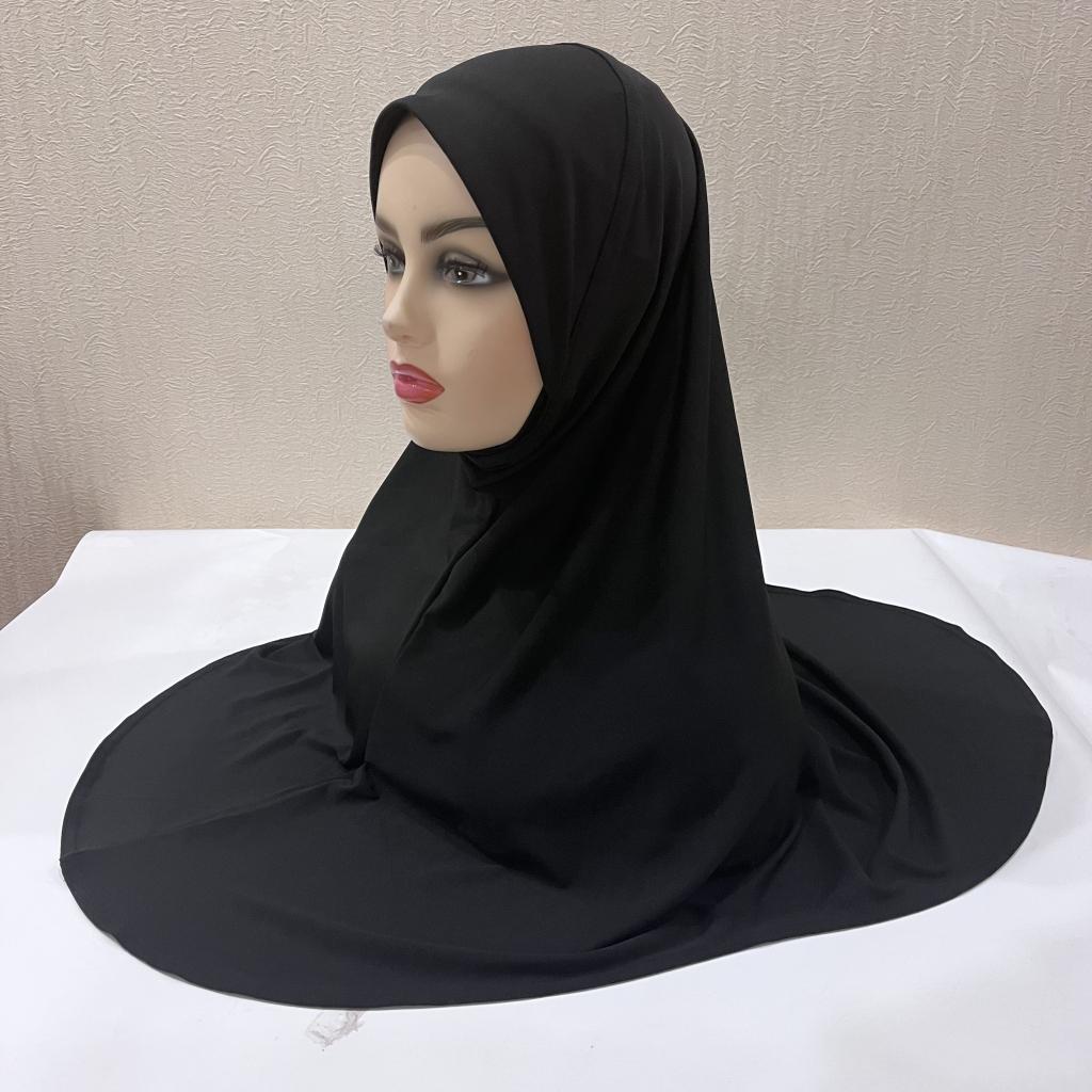 H124 Erwachsene hochwertige große Größe muslimischer Hijab-Schal mit Kinnteil islamische Kopftuch-Hüte Armia zum Überziehen Kopftuch Turbanmützen schwarz