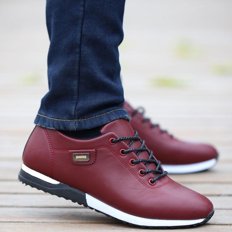 Herren PU Leder Business Freizeitschuhe Herren Outdoor Atmungsaktive Sportschuhe Herrenmode Loafer Wanderschuhe 45 rot