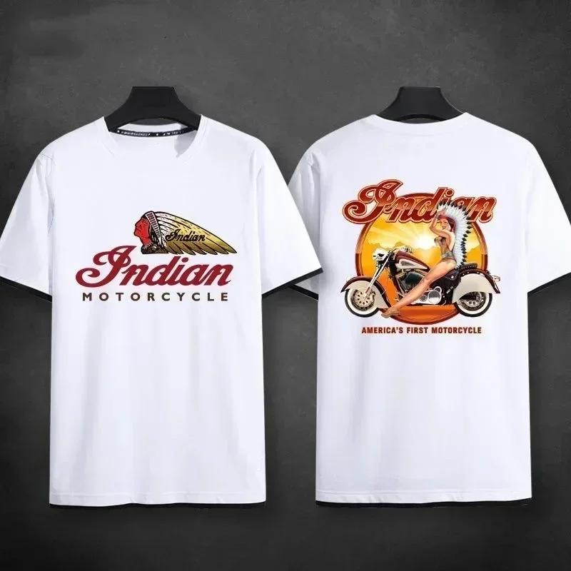 2024 männer T Shirt Casual Indians Motorrad T-shirt Grafik Übergroßen Motorrad Biker Cafe Racer Chopper Vintage Streetwear S-4XL M schwarz