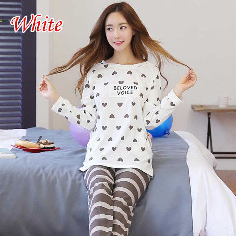 Zweiteiliges Pyjama-Set mit Cartoon-Motiv, niedlich, bedruckt, Nachtwäsche, Nachthemd, langärmlig, Pyjama für Damen, Homewear XL weiß
