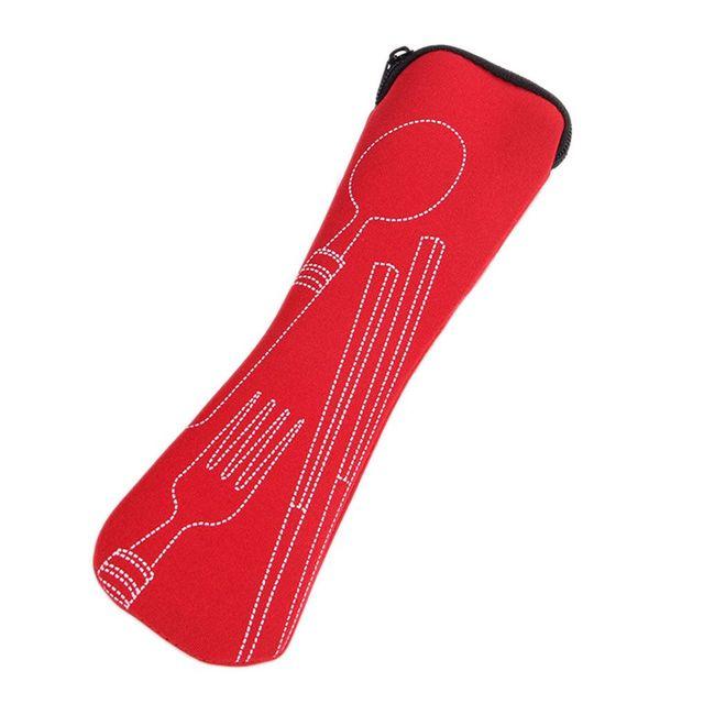 Neue Tragbare Kissen Tasche Messer Gabel Stäbchen Tasche Weiche 1 Stück Luft Baumwolle Zipper Reise Besteck Tasche Lagerung Supplies 24*6.5cm rot