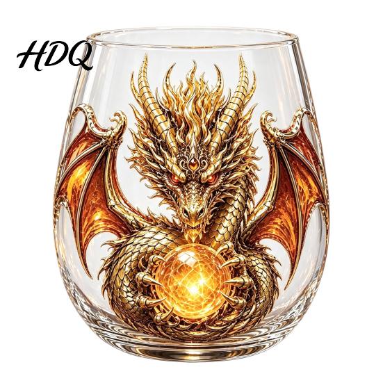 Bar Display Kollektion Artikel Mythischer Drache Glas Kunst Becher 3D Geformt Trinken mit Kristallkugel Einzigartige Whiskey Verkostungsbecher 400ml Fantasie A