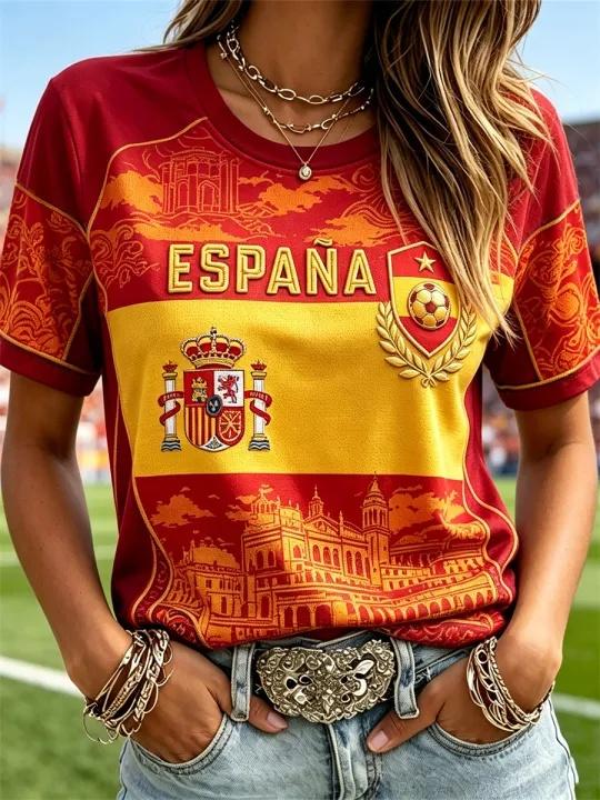 Spanien Fußball Fan T-Shirt Kurzarm Atmungsaktiv Schnelltrocknend Streetwear Lässig Fußball T-Shirt Modisch FamilienPassend 2026 M orange