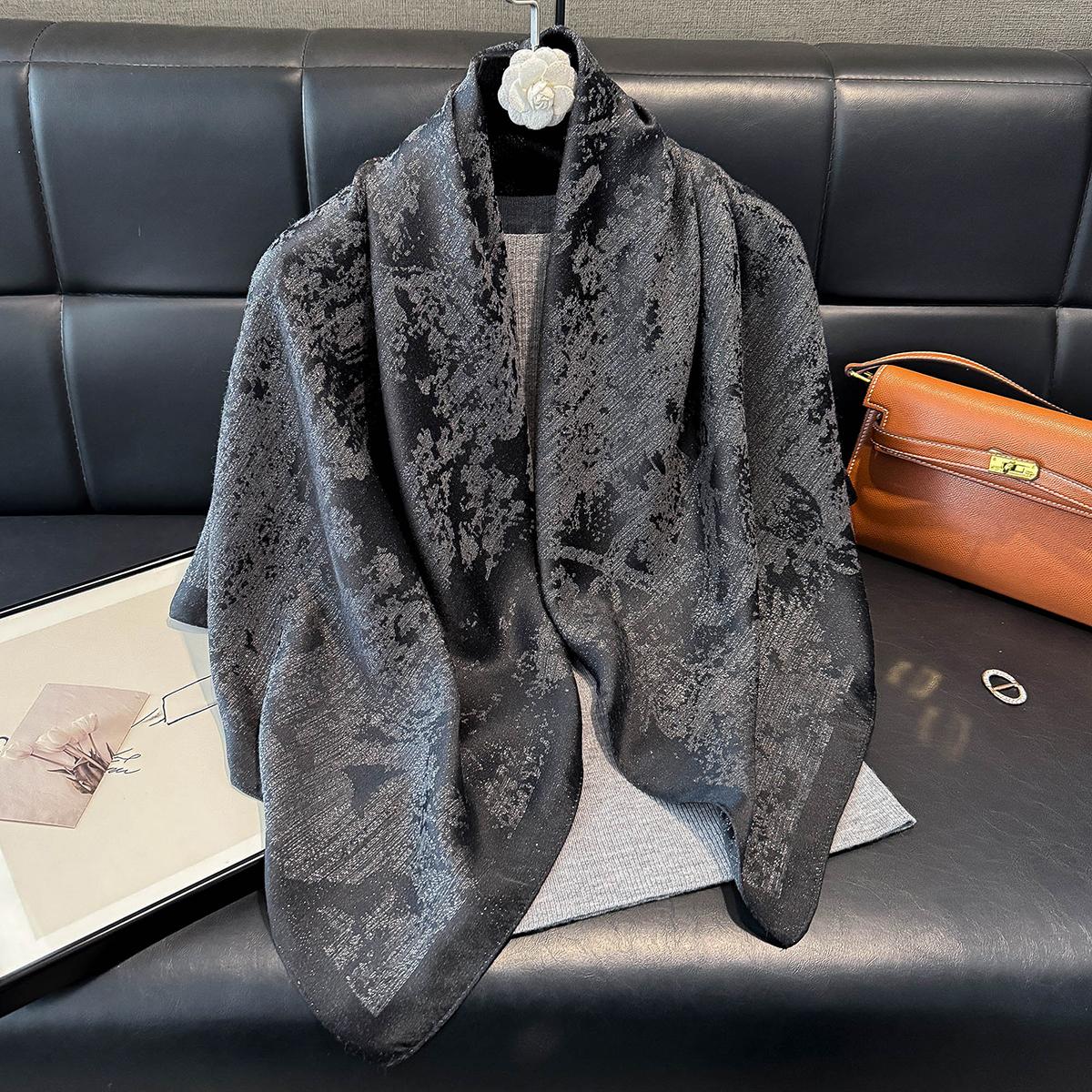 Mode Luxus Damen Seidenschal Einfarbige Weiche Glatte Schals Kopftuch Hijab Outdoor Schal Langer Schal Strandtuch black