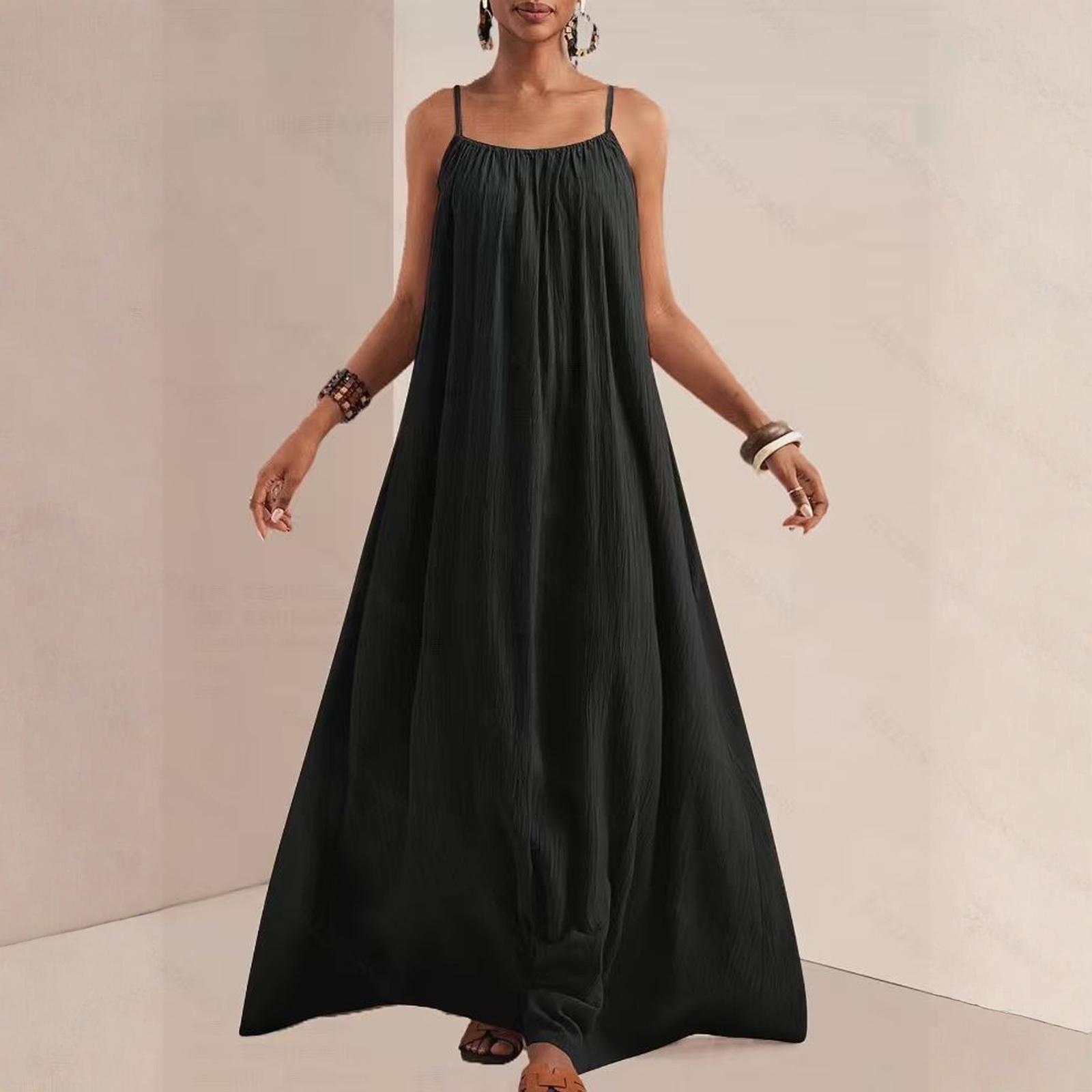 Damen Sommerkleider Ärmellose Maxikleider für den Strand für Damen Fließende Urlaubs-Kleider für Damen 2026 Elegante Kleider für Damen M schwarz
