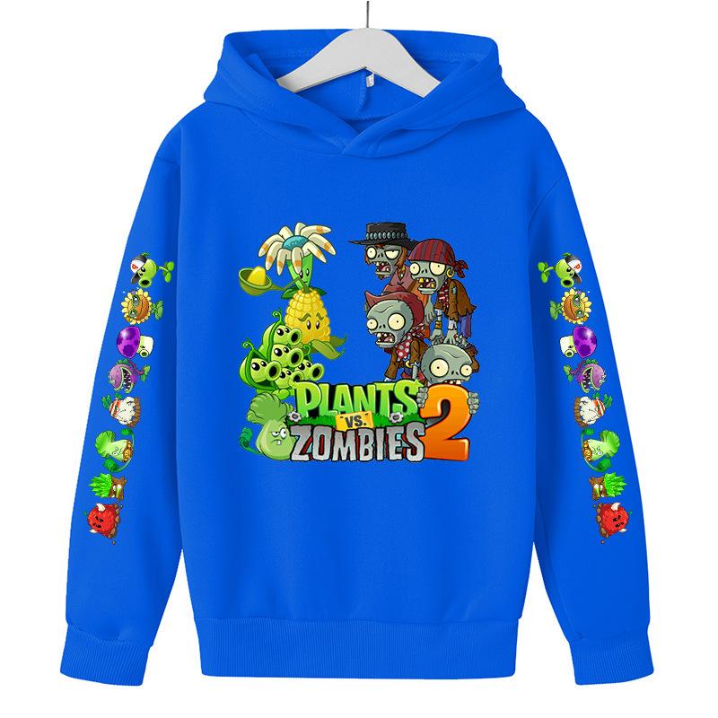 Kinderbekleidung Winter Neu Pflanze Krieg Zombie Cartoon Print Niedlich Lässig Jungen und Mädchen Weiche Kapuzenpullover 110cm