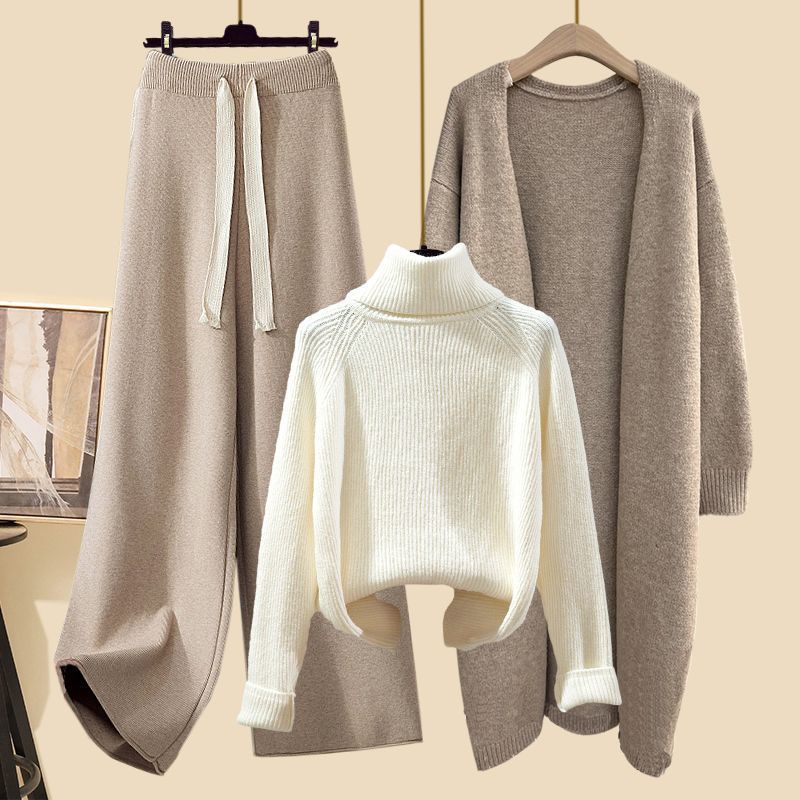 Große Größe Winter Frauen Anzug Damen Strickjacke Pullover Hose Drei Stück Büro Casual Anzug 4XL