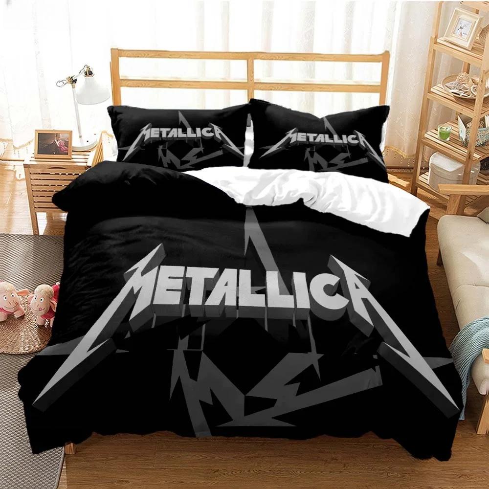 Bettwäscheset für Metal-Musikband M-Metallica, Einzelbett, Doppelbett, Queensize-Bett, Kingsize-Bett, Bettbezug-Set für Erwachsene und Kinder, Heimtextilien AU King(245x210cm)