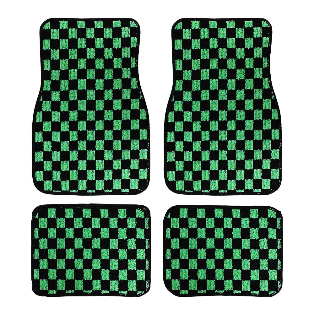 4PCS JDM Racing Teppich Boden Matte Dadu Würfel Auto Boden Matte Zubehör Klassische Anti-Slip Karierten Druck Boden fuß Pad Matten