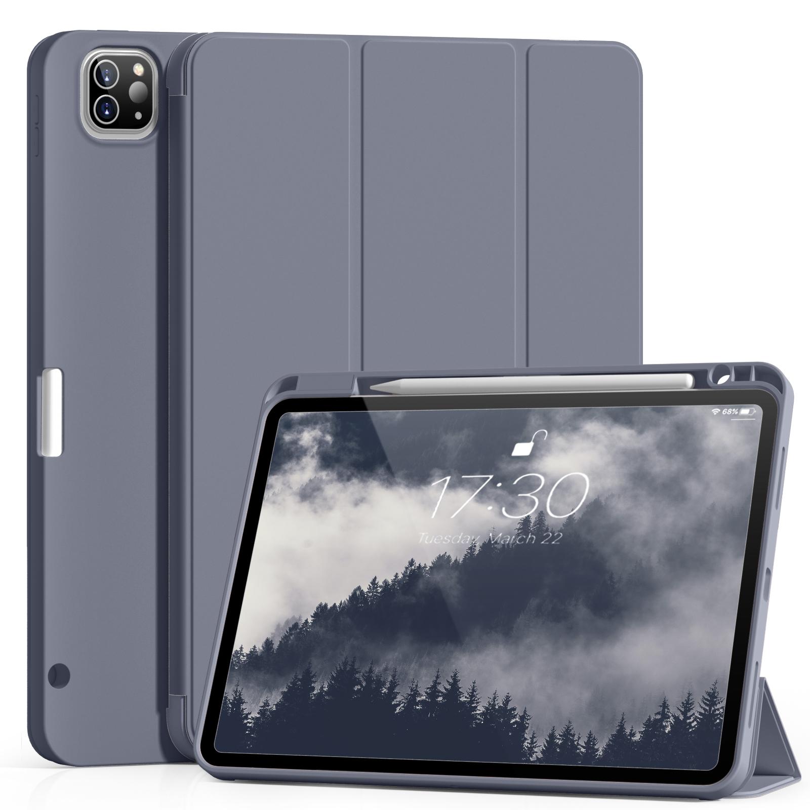 Lederhülle für IPad Pro 11 12,9 Zoll mit Stifthalter, Hülle für IPad Air 4/5. Generation 10,9 Zoll Mini 6, weiche, schlanke TPU-Tablet-Abdeckung iPad 10th 2022 violett