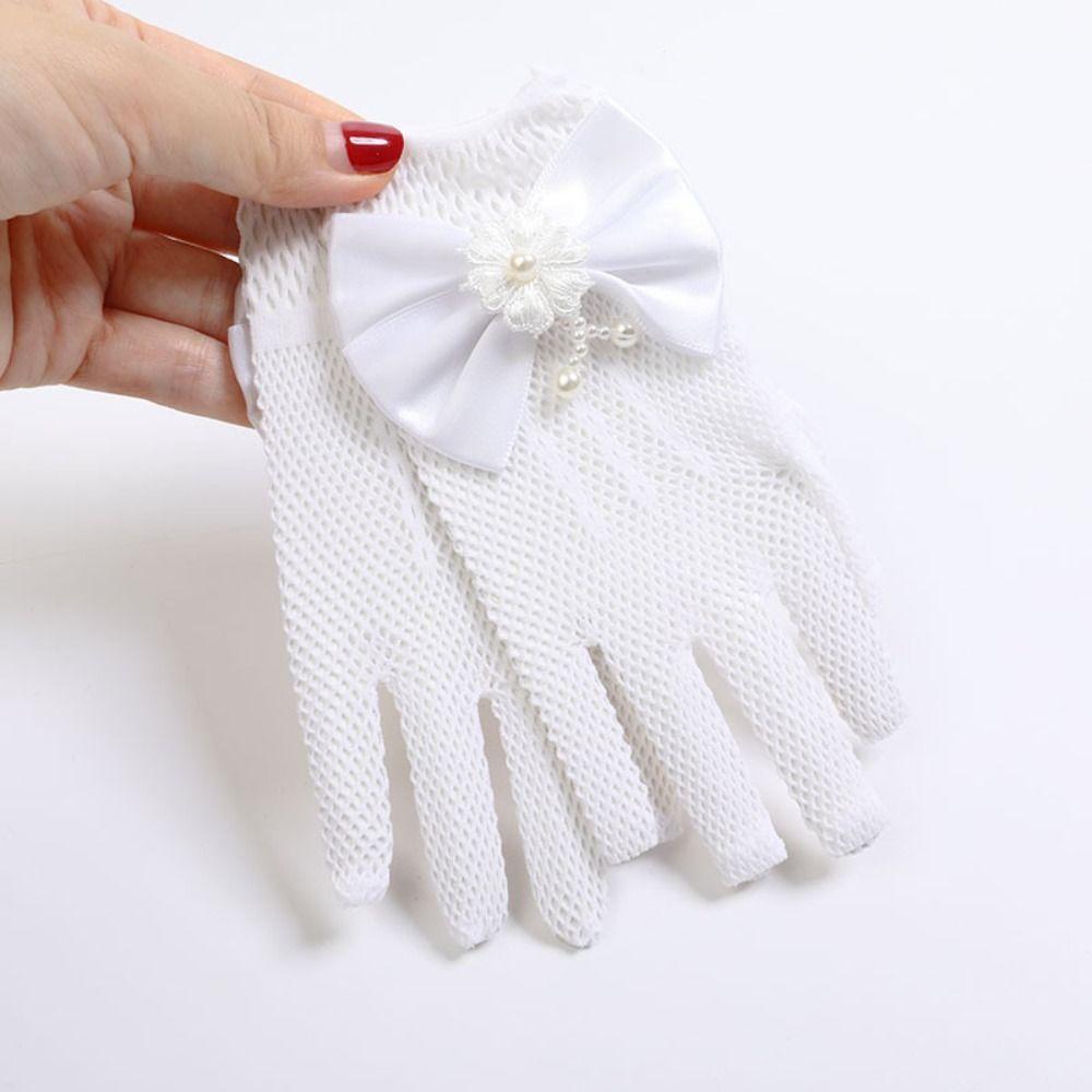 Dünne Kinder Hochzeits-Handschuhe Kurze Etikette Kleidhandschuhe Feiertag Prinzessin Geburtstagsfeier Handschuhe weiß