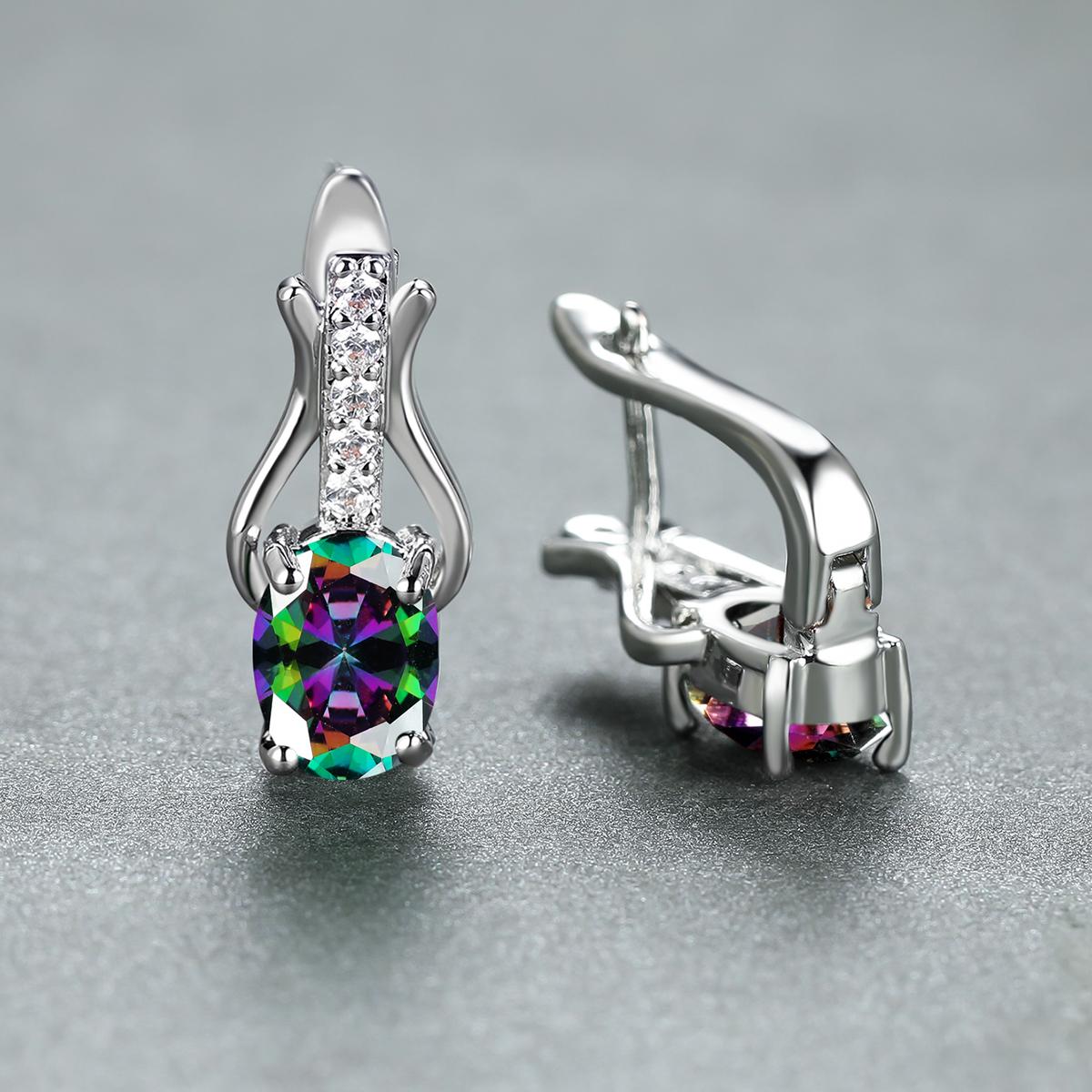 Rose Gold Farbe Ohrringe Oval Cut Rot Weiß Schwarz Stein Weiblichen Hochzeit Schmuck Luxus CZ Klaue Ohrringe für Frauen Tropfen ohrringe bunt/silber