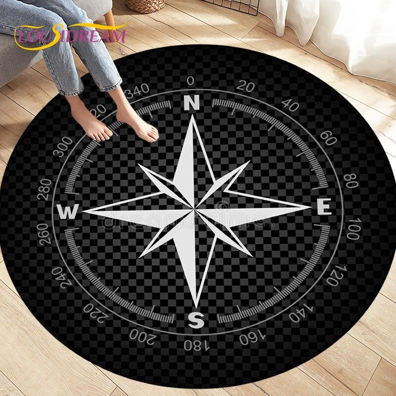 Runder Kompass-Teppich, Retro-Teppich der britischen Marine, New World Discovery-Teppich, Teppiche für Wohnzimmer, Schlafzimmer, rutschfeste Fußmatten zum Spielen von Kindern Diameter 60cm