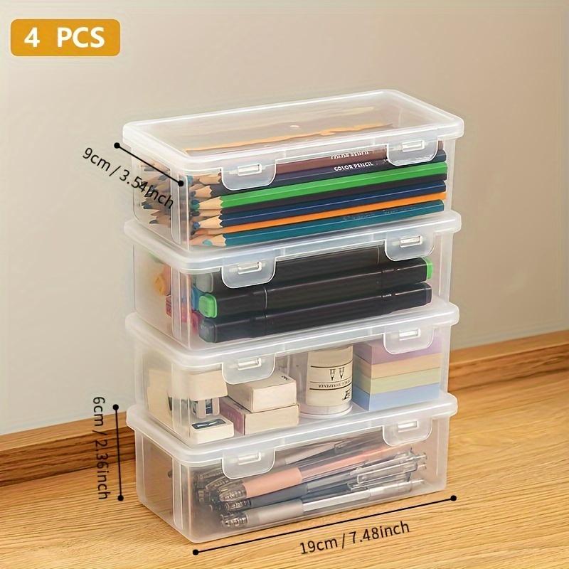 4 Stück Kunststoff Klar Aufbewahrungsbox, Schreibtisch Stift Bleistift Marker Box, Klapp-Organizer mit Scharnierdeckel, Schulsachen, Büro Aufbewahrungsbox 4pcs