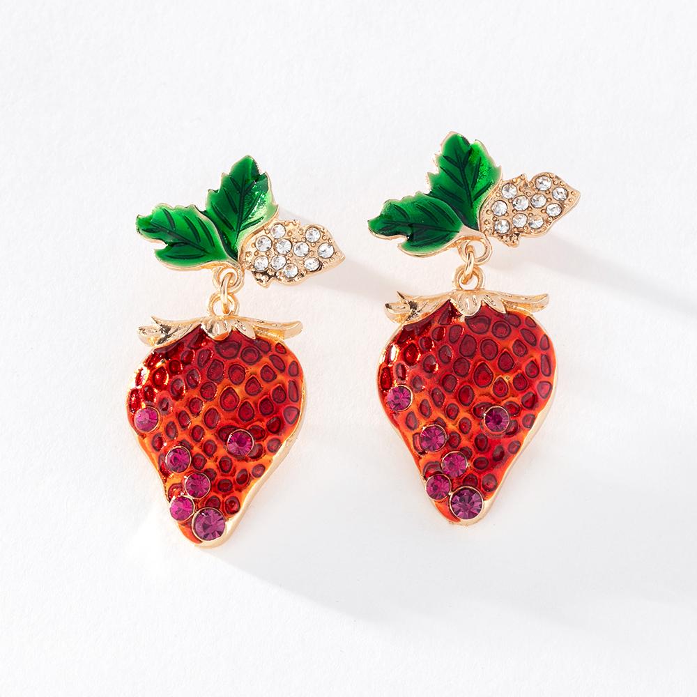 Pinkdudu Mode 2023 Rote Erdbeere Tropfen Ohrringe Nette Kreative Intarsien Zirkon Obst Ohrring für Frauen Schmuck Geschenke PD1247 rot