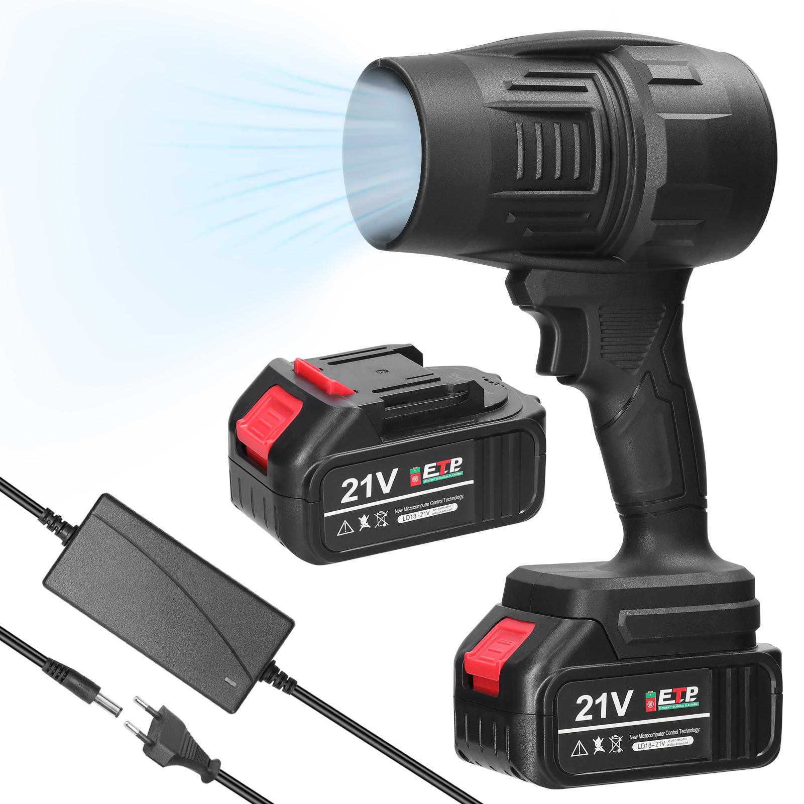 Handgeführter Jet-Ventilator, 500 g, starker Schub, heftiger Ventilator, Bürstenmotor, Kanal-Turboventilator, Hochleistungs-Kanalventilator 2pcs batteries EU Plug bunt