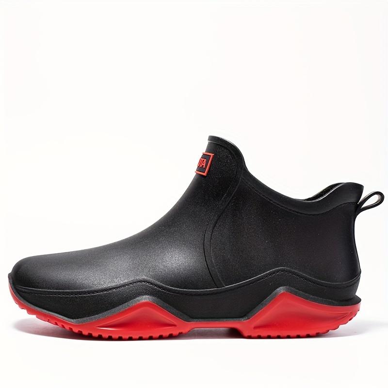 Rutschfeste, einfarbige, flache Regenstiefel für Damen, wasserdichte Slip-On-Gummischuhe, Outdoor-Arbeitsschuhe 42 schwarz rot