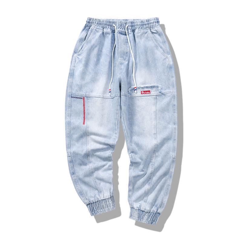 Herren Streetwear Hip Hop Cargohosen Jeans Elastisch Harun Jogginghosen für Herbst und Frühling Herrenbekleidung L blau