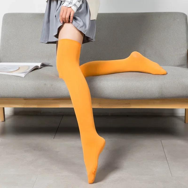 Sexy Schwarz Weiß Soild Farbe Lange Socken Frauen Über Knie Oberschenkel Hohe Über Die Knie Strümpfe Lolita Damen Mädchen Warme knie Socken One Size orange