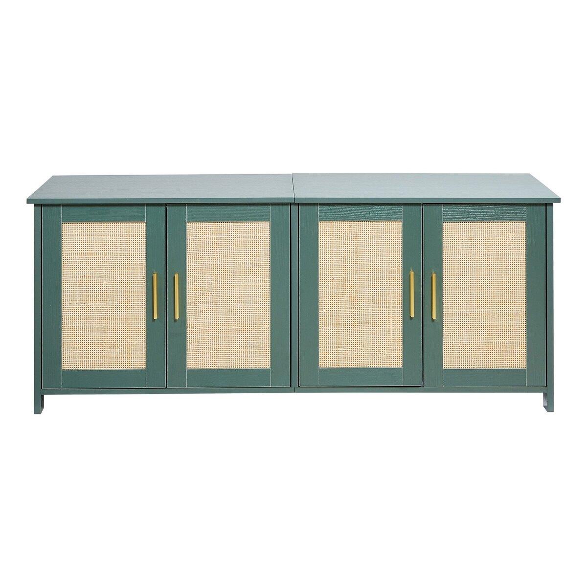 Katzenklo-Gehege für mehrere Katzen, 120 cm Verstecktes Katzenklo-Schrank mit 4 Rattantüren & 2 Eingängen, Indoor-Katzen-Waschraum, Holz-Kätzchenhaus