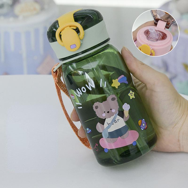 Kinder Wasser Tasse Mit Stroh Cartoon Auslaufsichere Wasser Flaschen Outdoor Tragbare Getränk Flasche kinder Schöne Tasse grün