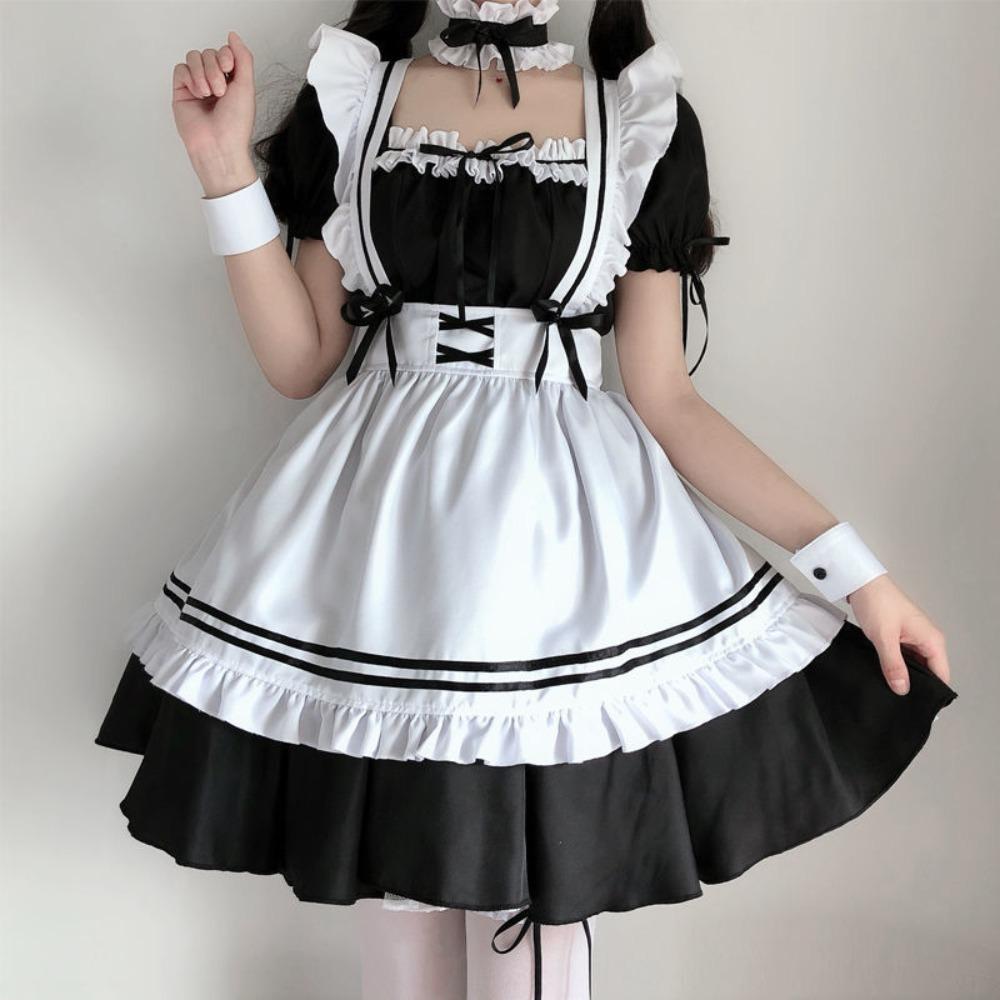 Weiß Schwarz Süße Lolita Cosplay Kostüm Animation Show Outfit Dienstmädchen Kostüme Mädchen Frauen Schöne Dienstmädchen Kleid Kleidung Damen XS schwarz