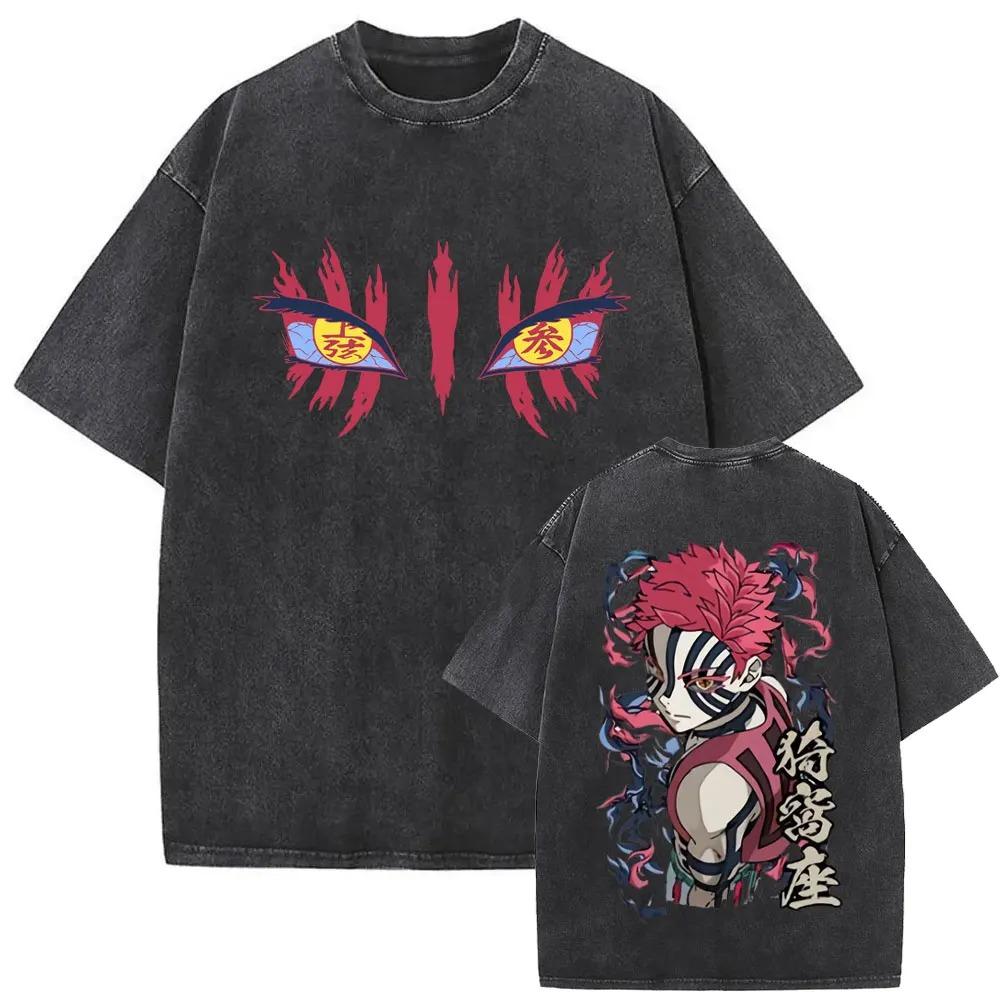 Akaza X Koyuki Demon Slayer Infinity Castle Arc Gewaschenes T-Shirt Herren Damen Baumwolle Oversized Tee Streetwear Weiblich Männlich Kleidung Bequemes Oberteil T-Shirts M orange
