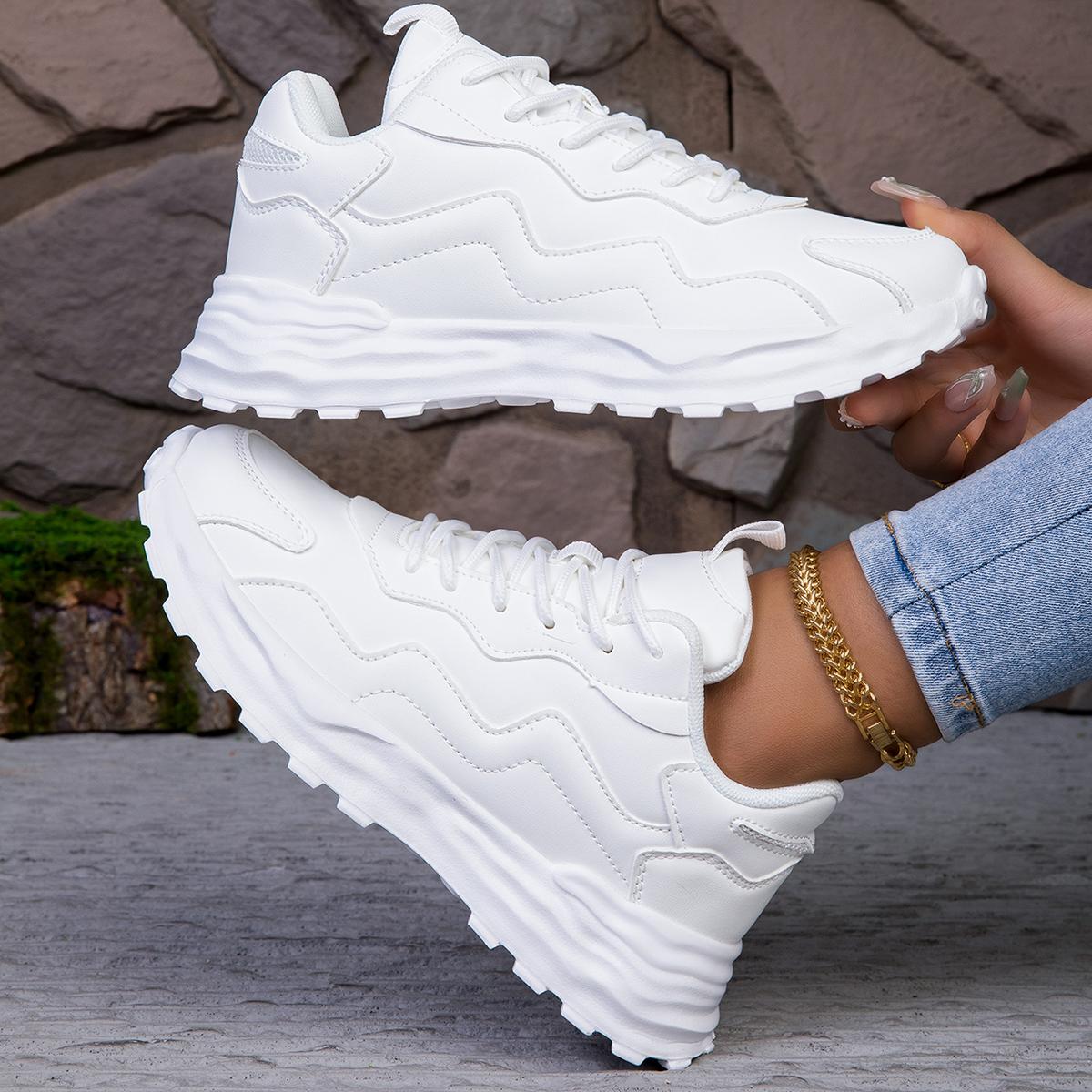 TUINANLE Chunky Damen Sneakers Weiße Damenschuhe Plateau Sneakers 37 weiß