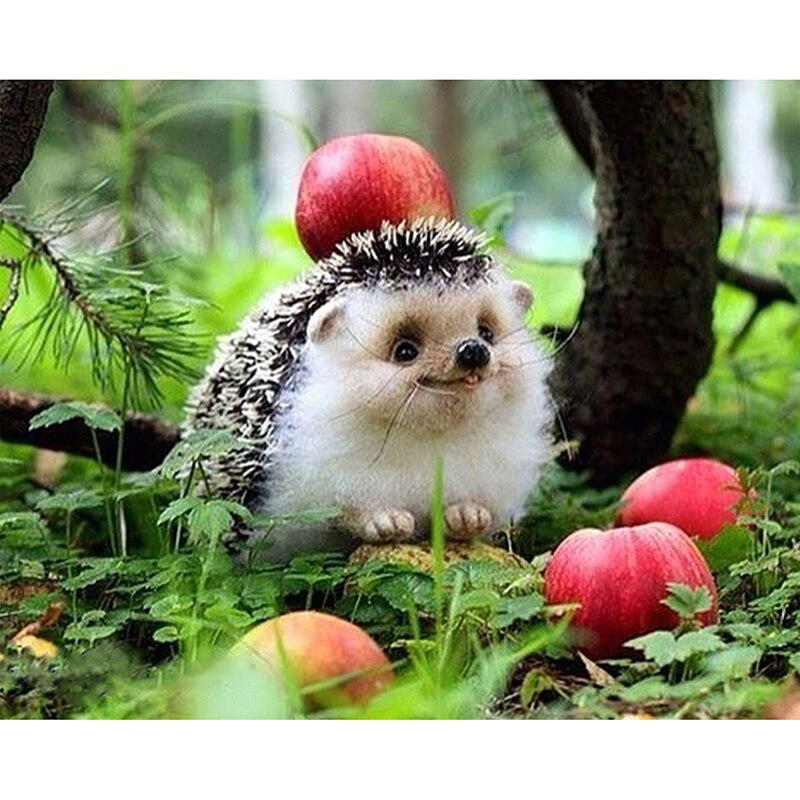 Diamant-Stickerei, Diamant-Ikonen, Diamant-Gemälde, Kreuzstich, Weihnachtsdekoration, Igel und Äpfel 20X30CM