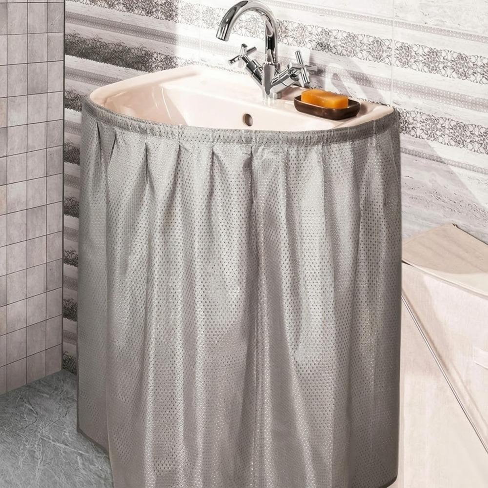 Waschbarer Badezimmer-Waschtischrock Selbstklebende Badezimmer-Waschtischabdeckung Unterwaschtisch-Vorhang Waschküche grau