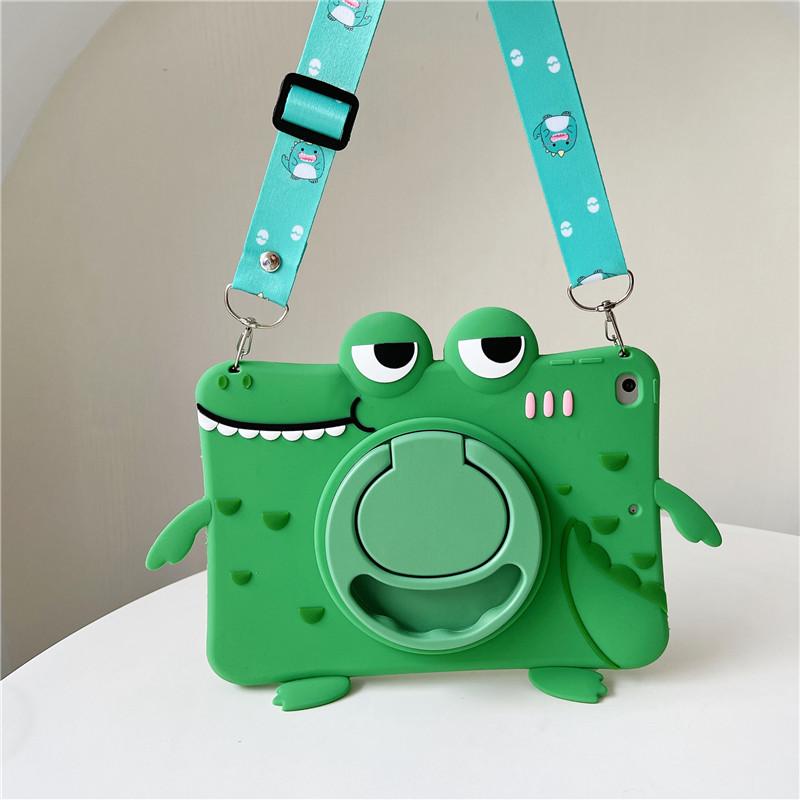 3D Süßes Cartoon Frosch Krokodil Kinder Silikon Tablet Hülle Mit Schultergurt Für iPad Air M4 A19 Mini 6 7 iPad 5/6/7/8/9/10/11/12. Pro11 Hülle Ständer IPad Mini 6 7 8.3in