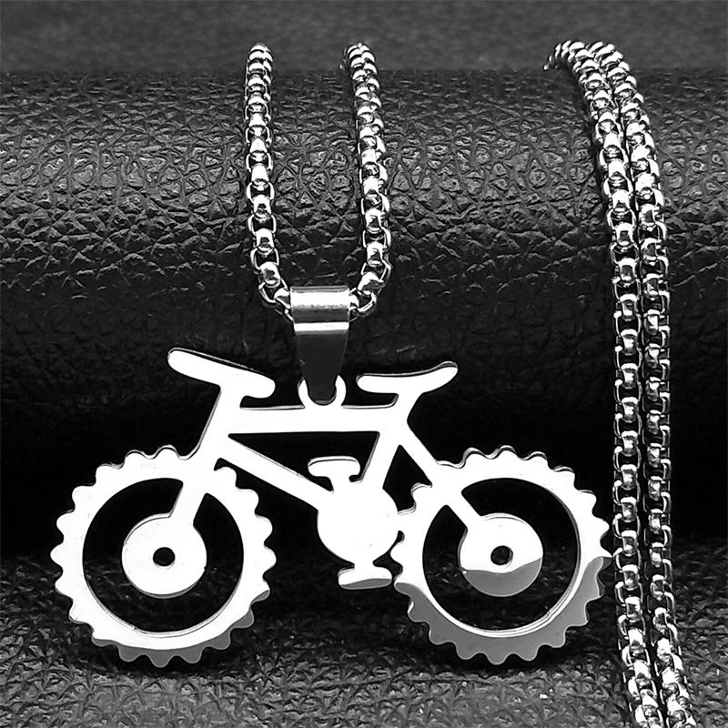 Trendige Fahrrad Anhänger Halskette Für Frauen Männer Edelstahl Gold Silber Farbe Männlich Hiphop Geometrisch Fahrrad Radfahren Kette Schmuck gray