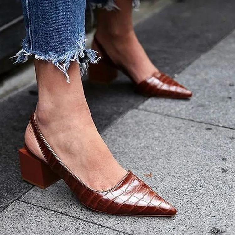 Mode frauen Spitz Zehen Pumpen Mid Chunky Heels Slingback Sandalen Schuhe Sommer Neue Vintage Frau Dame Weibliche Sandalen Hausschuhe Schuhe 40 dunkelbraune