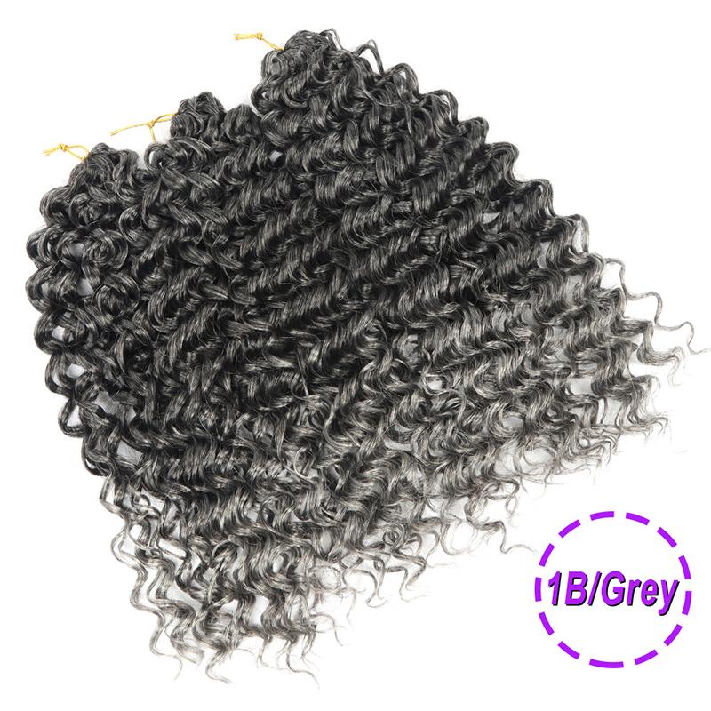 Welliges Strähnen Häkelzopf Haar 10 14 18 Zoll Synthetik Ombre Wellige Locken Afro Locken Haar für Frauen Niedrige Temperatur Deep Wave (as the picture,14 in(35.56cm)) black