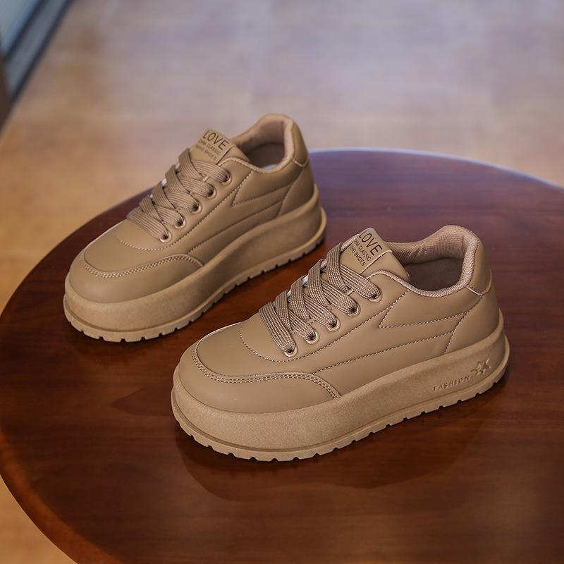 Lässige, klobige Plateau-Sneaker für Damen, bequeme Schnürschuhe aus PU-Leder, rutschfeste Tennis-Sneaker, atmungsaktive Laufschuhe für Damen 38 khaki