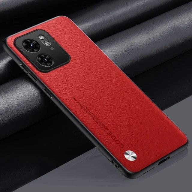 Schlichte PU-Lederhülle für Motorola Moto Edge 40 Neo Edge40 Rückseite, mattes Silikon, stoßfester Schutz, weiche Kante, Handyhülle für Moto G84 G 84 5G For Moto Edge 40 rot