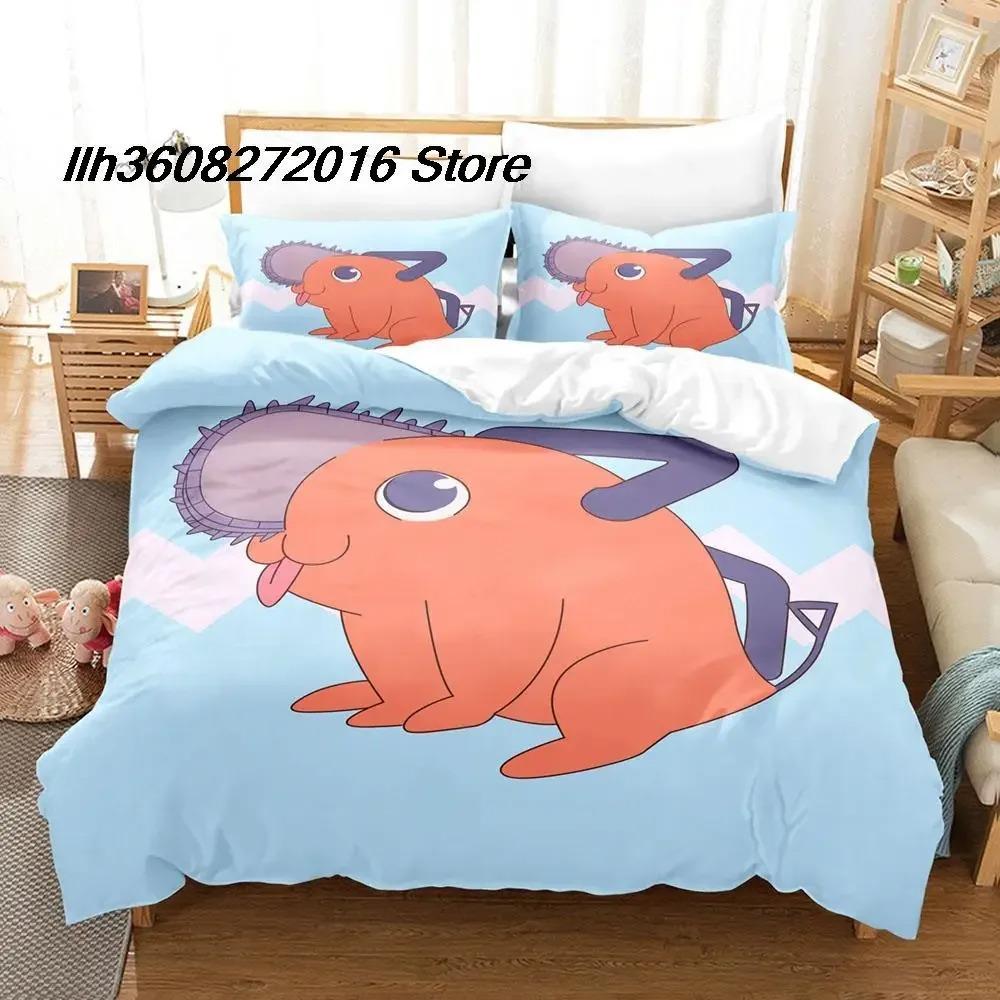 Pochita Chainsaw Man Bettwäsche-Set, Einzelbett, Doppelbett, Queensize-Bett, Kingsize-Bett, Bettbezug-Set für Erwachsene und Kinder, Anime-Bettlaken-Set EU Single 135x200cm