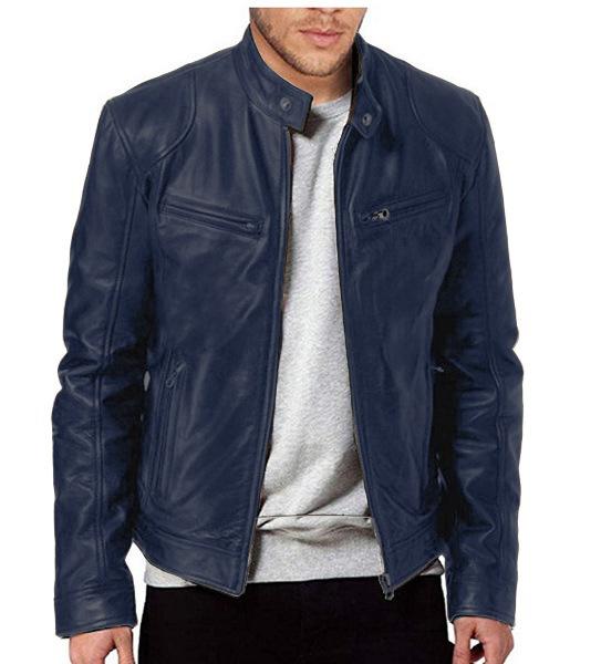 1 Stück Herren Lederjacke für Herren Jugend Stehkragen Punk Lederjacke für Herren Biker S dunkelblaue