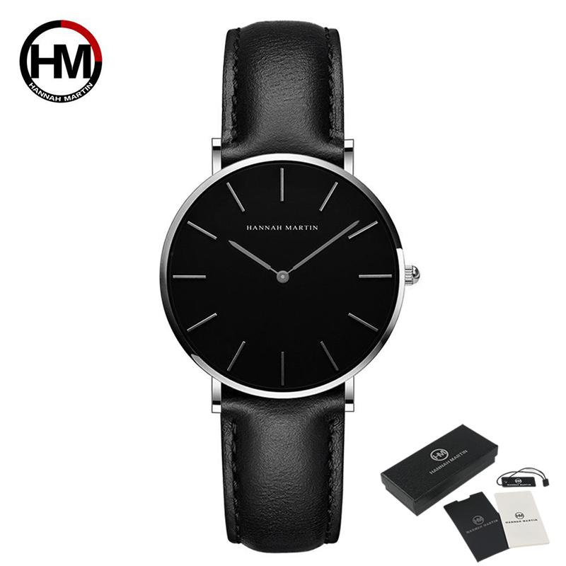 Hannah Martin Damenuhr Damen Quarzuhren Lederarmband Analog Quarz Mode Temperament Damenuhr Sportarmband schwarz/silber