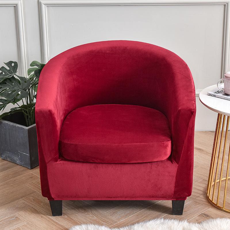 Samt-Stuhlhussen für Club-Sessel, Stretch-Sofa-Schonbezug, abnehmbarer Couchbezug für Wanne, Bartheke, Wohnzimmer, 2 Stück/Set wein rot