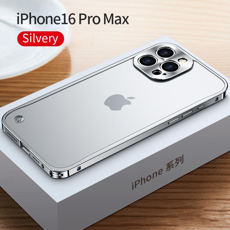 Metallrahmen Handyhülle Für iPhone 17 11 12 13 14 15 16 Pro Max Aluminiumlegierung Vollständiger Objektivschutz Abdeckung Für iPhone 13 mini Galvanisierte Metallrückseite iPhone 16 Pro Max silber