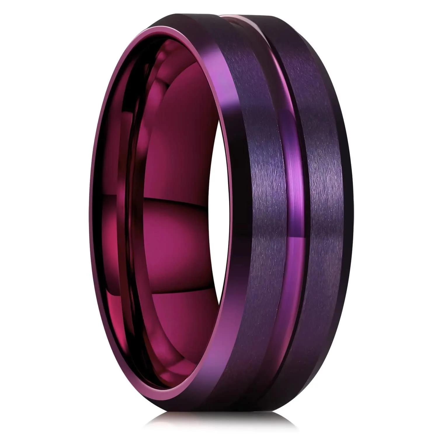 Einfache 8mm Blaue Edelstahlringe für Männer Frauen Blaues Mattes Finish Abgeschrägte Polierte Kante Herrenringe Ehering Schmuck Geschenk 7