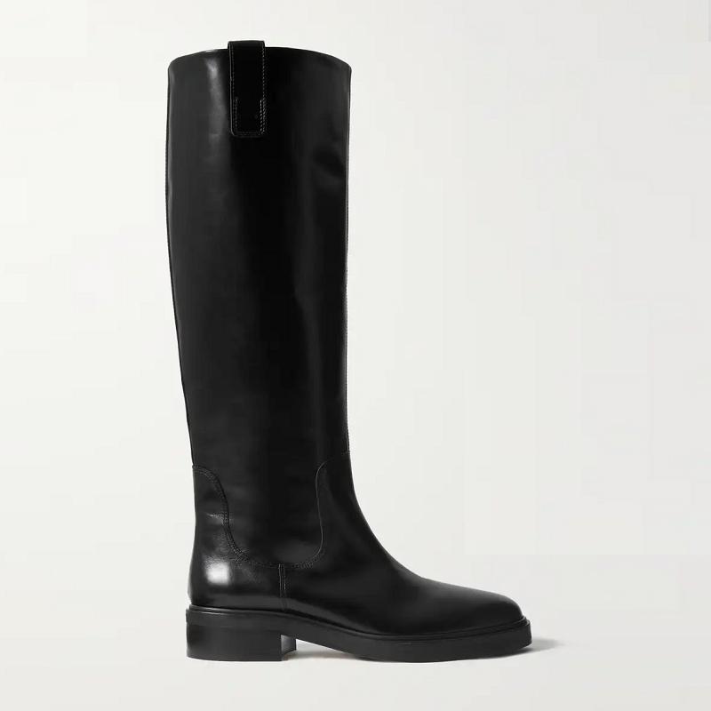 Krazing Pot Herbst Winterschuhe aus Rindsleder mit mittlerem Absatz, große Größe 46, Reitstiefel für Damen, warm halten, oberschenkelhohe Stiefel 46 schwarz