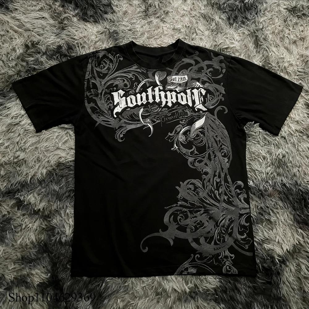 Klassischer Y2K Gothic Style T-Shirt Print Oversized T-Shirt High Street Shirts Gothic Rundhals Baumwoll-Tops Neues Herren Damen T-Shirt 4XL grün