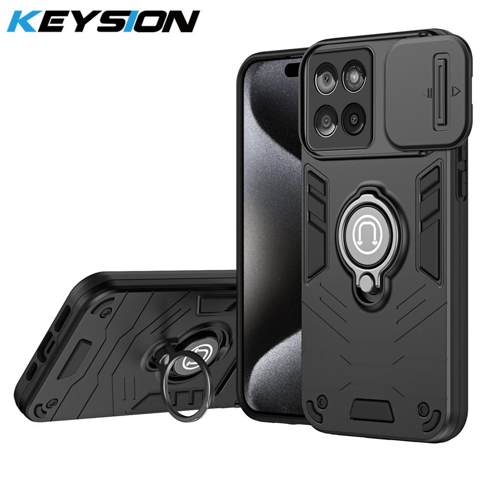 KEYSION Stoßfeste Hülle für Motorola Edge 60 Fusion 5G Schiebekamera Schutzring Ständer Handyhülle für MOTO Edge 60 5G 60S 5G for Edge 60 Fusion schwarz