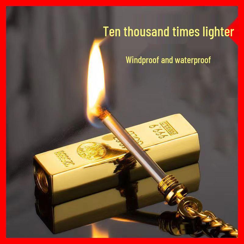 Lebenslange Goldbarren Schlüsselanhänger: Wasserdichtes Feuerzeug aus Edelstahl mit 10.000 Zündungen