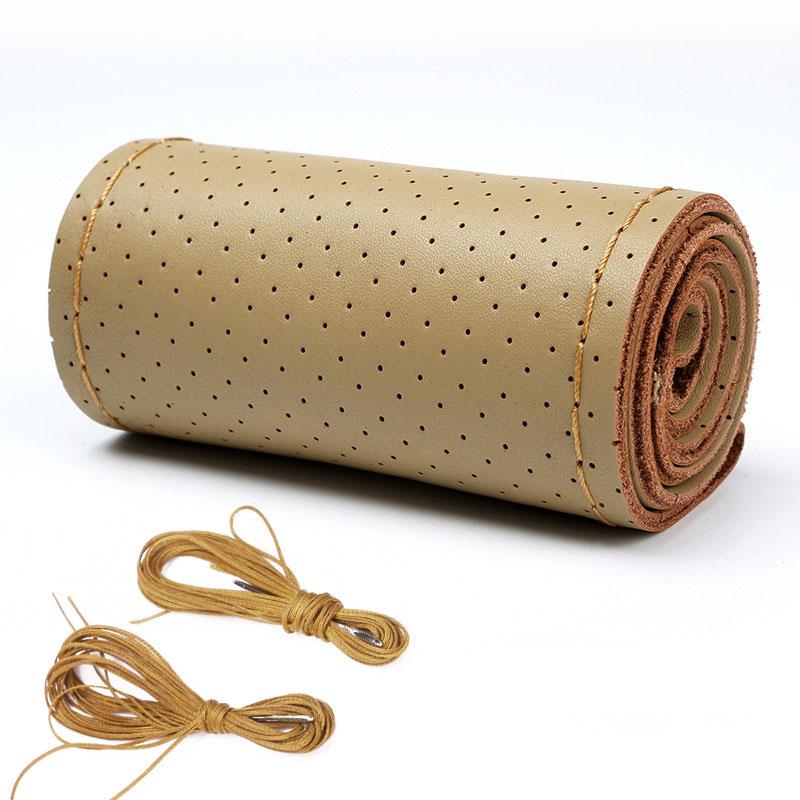 DIY Echtes Rindsleder Auto Geflecht Leder Lenkrad Abdeckung Volle Loch 36 38 40CM 36 beige